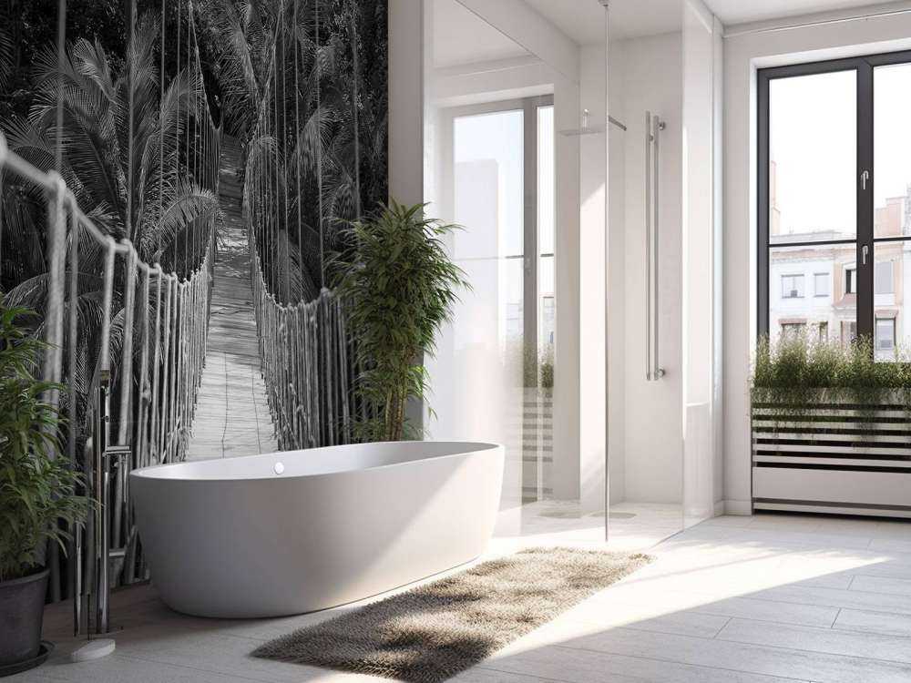 Pont en bois entre des palmiers