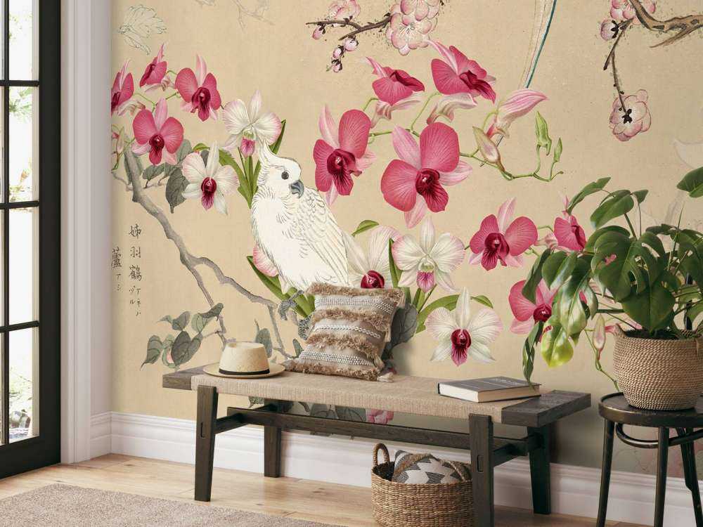 cacatoès chinoiserie florale