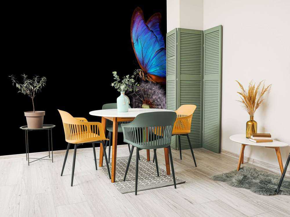 Papillon bleu sur un pissenlit