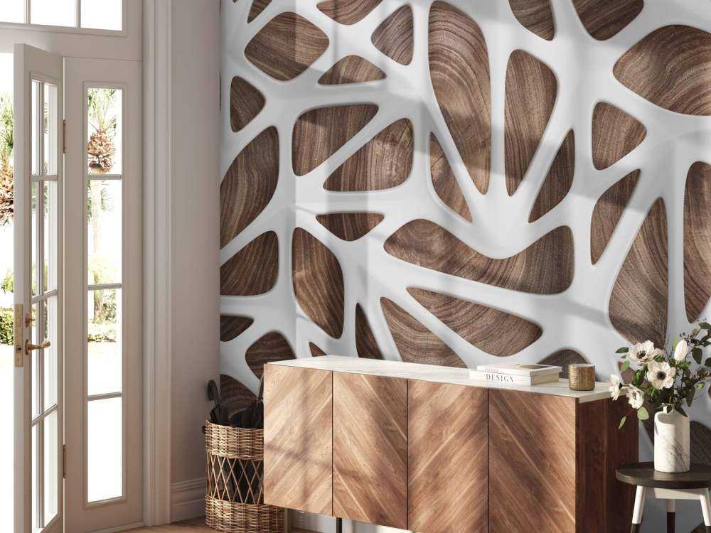 Motif blanc sur bois