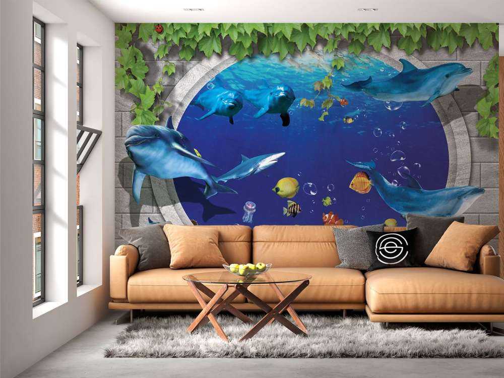 Les dauphins à travers le mur