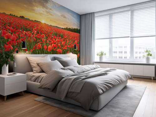 Coucher de soleil avec des coquelicots