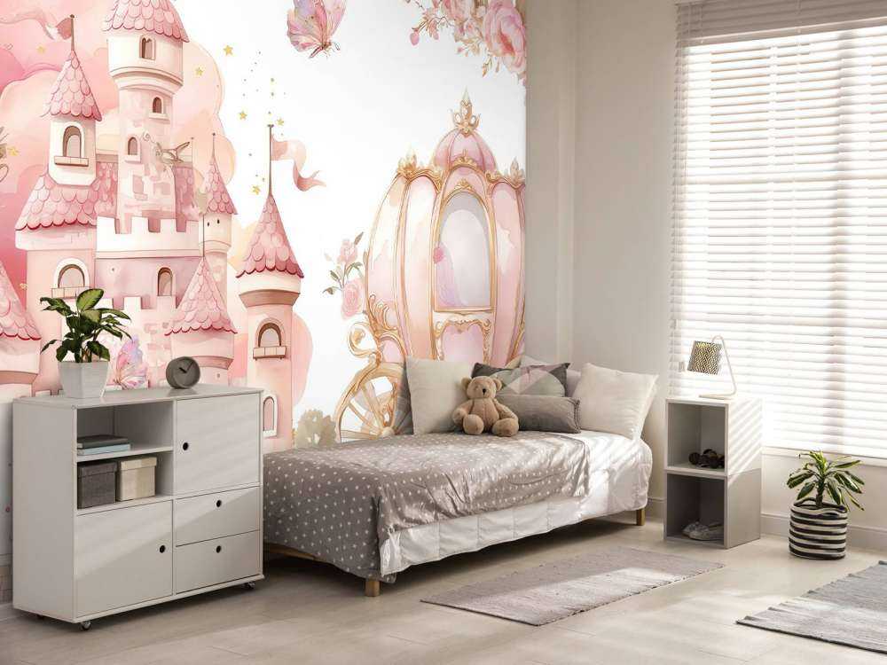 Château de contes de fées et carrosse de roses