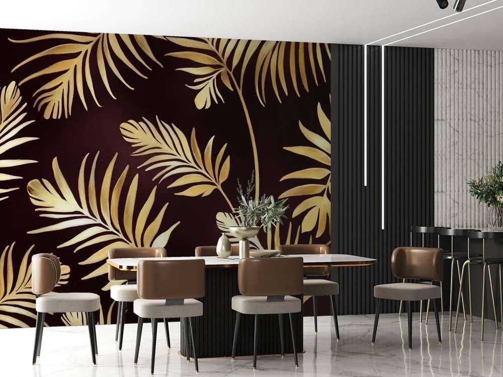 Feuilles dorées sur bronze foncé