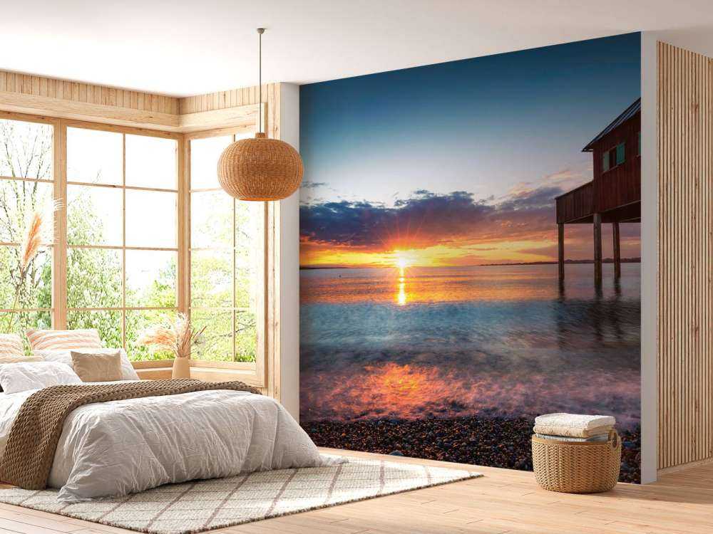 Coucher de soleil au calme maison de quai