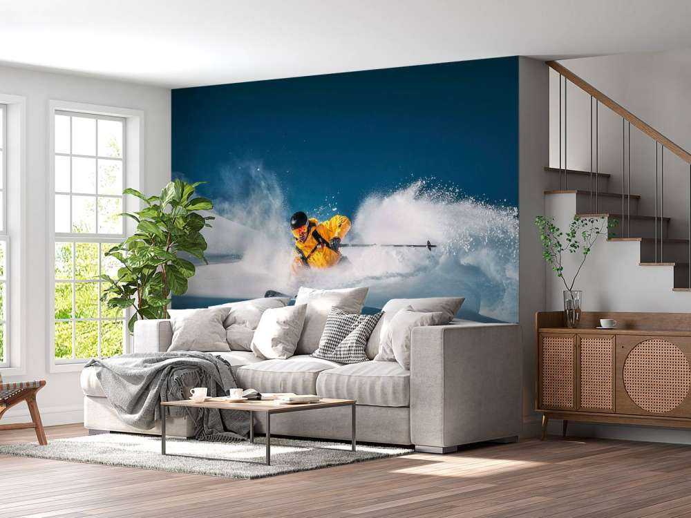 Descente dans une poudreuse profonde