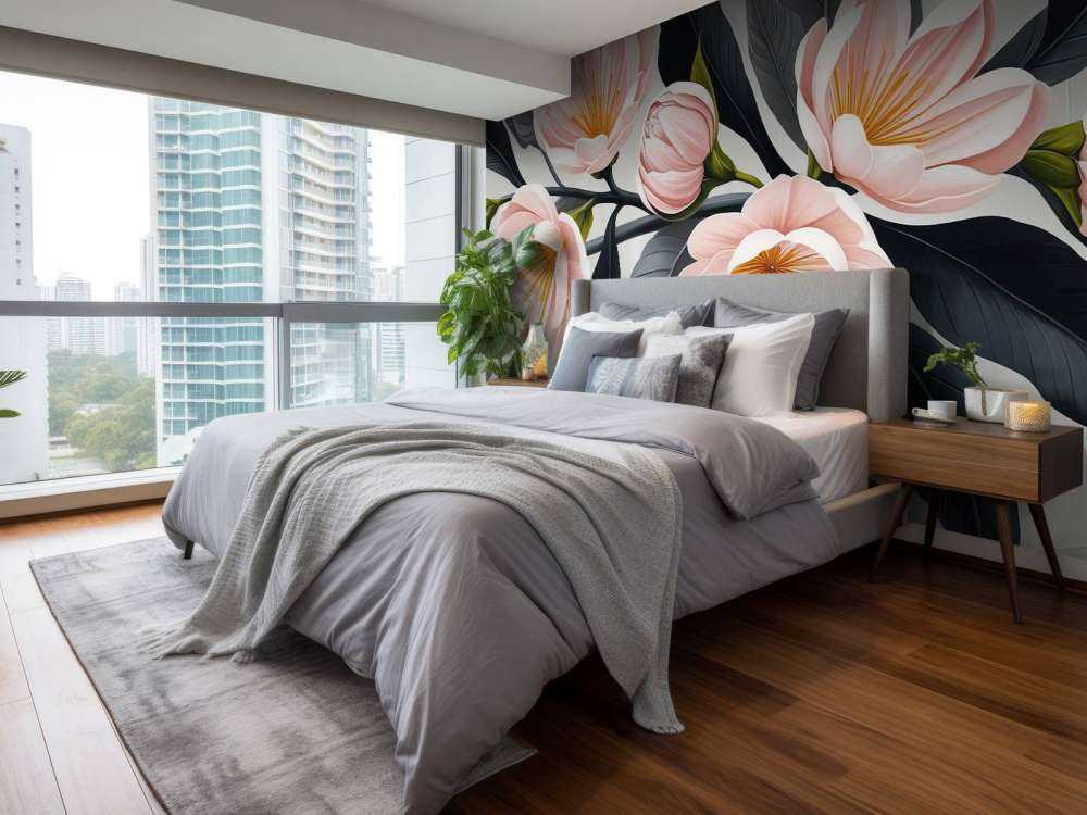 Fleurs de magnolia roses avec des feuilles foncées