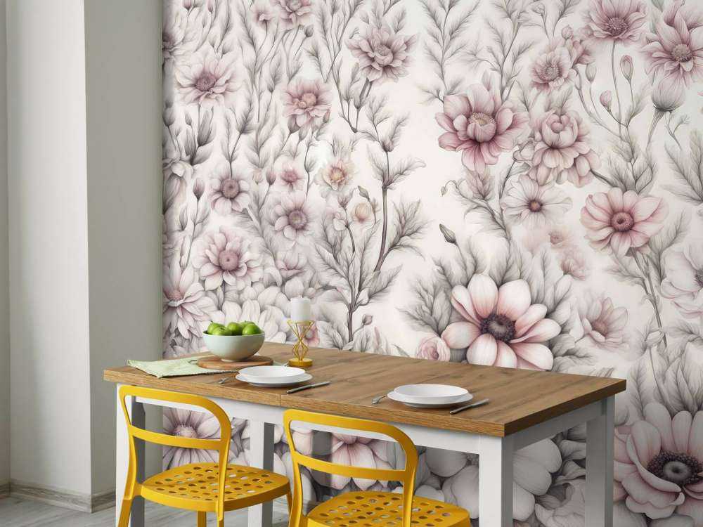 Mur floral romantique - rose