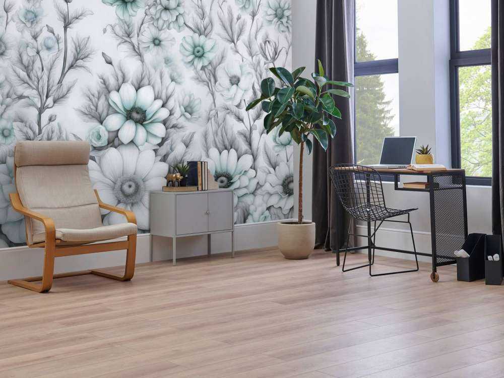 Mur floral romantique - bleu