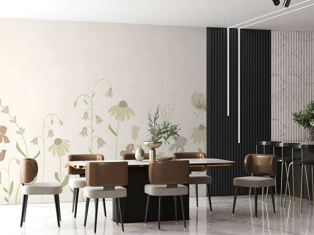 Champ de fleurs haut beige avec vieux rose