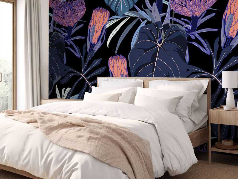 Motif de plantes tropicales bleu canard