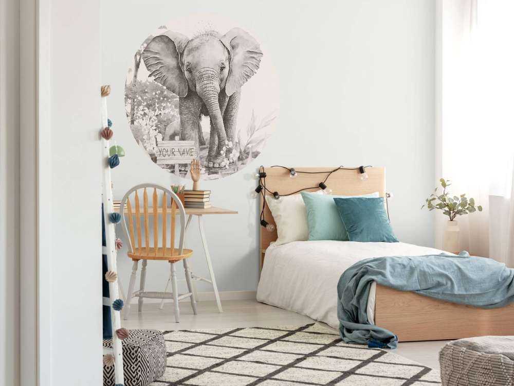 Bébé éléphant dans la jungle beige