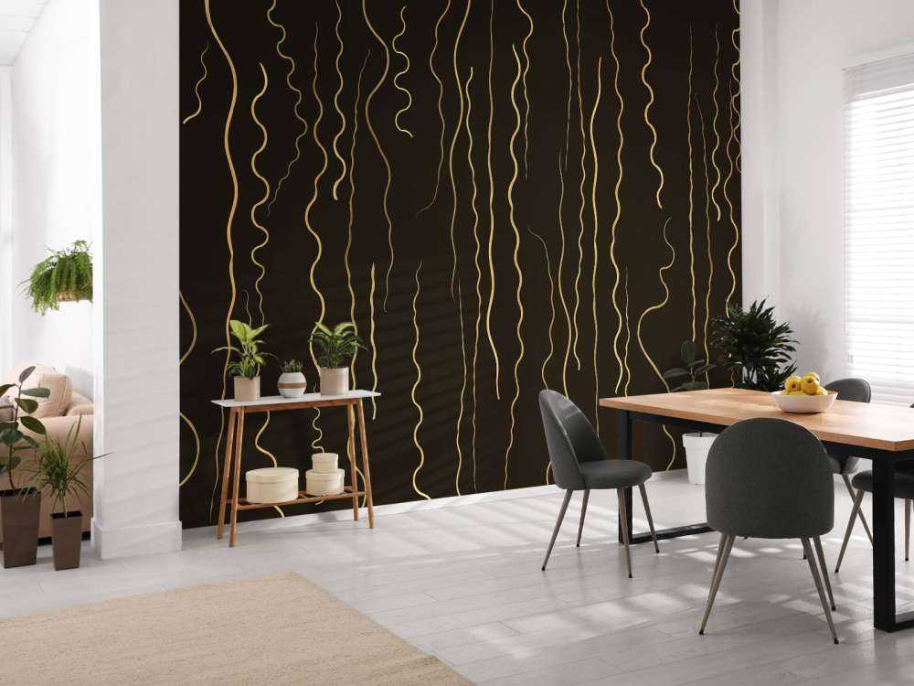 Lignes organiques herbe or sur noir ébène