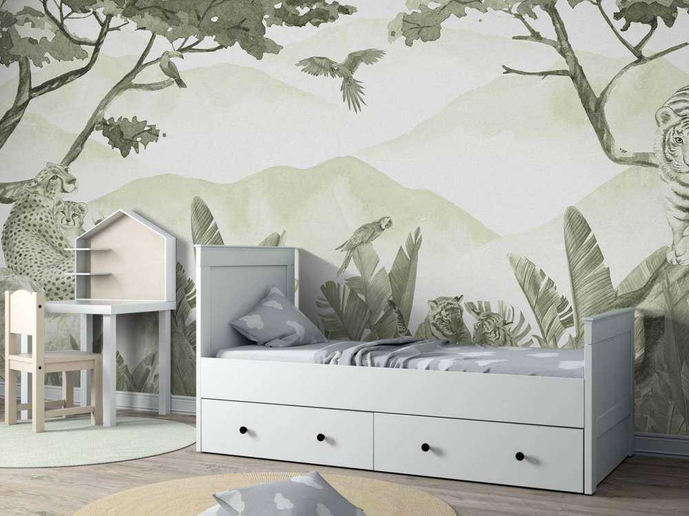 Félins de la jungle en vert d'eau