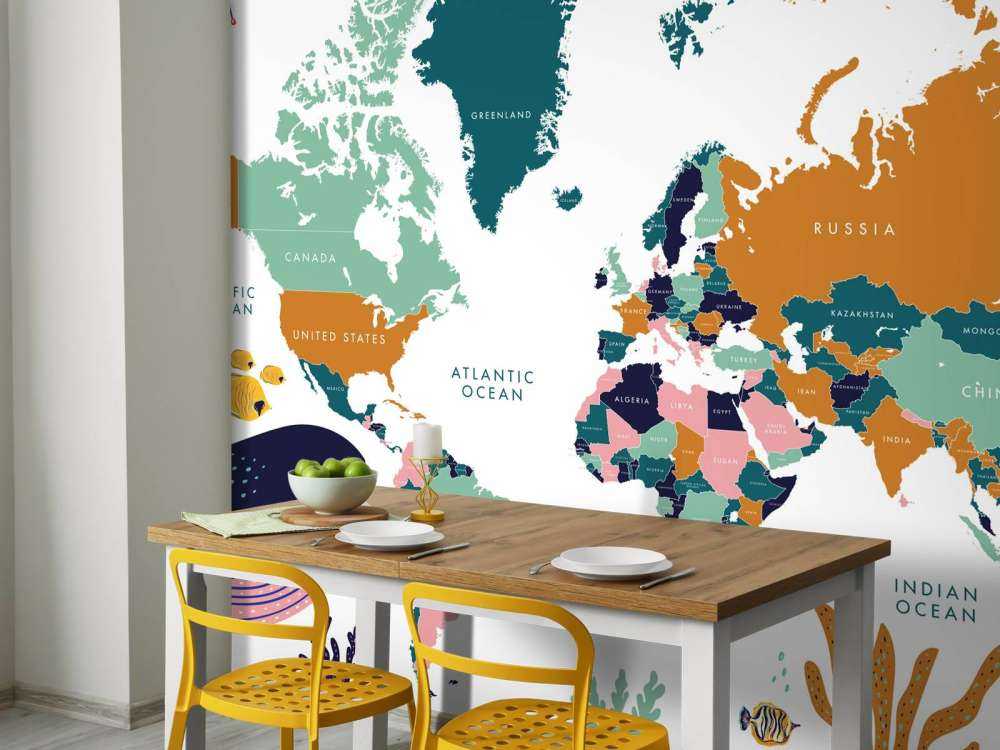 Carte du monde avec animaux de l'océan