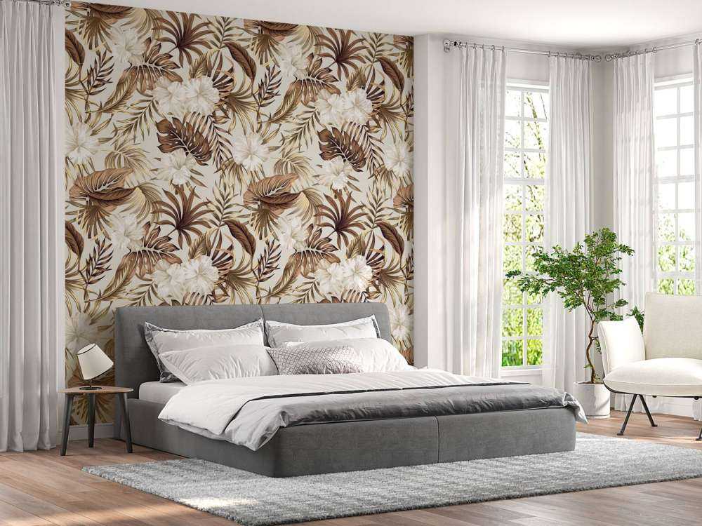 Fleurs tropicales, beige