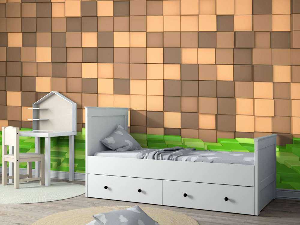 Paysage Minecraft en 3D avec des blocs bruns