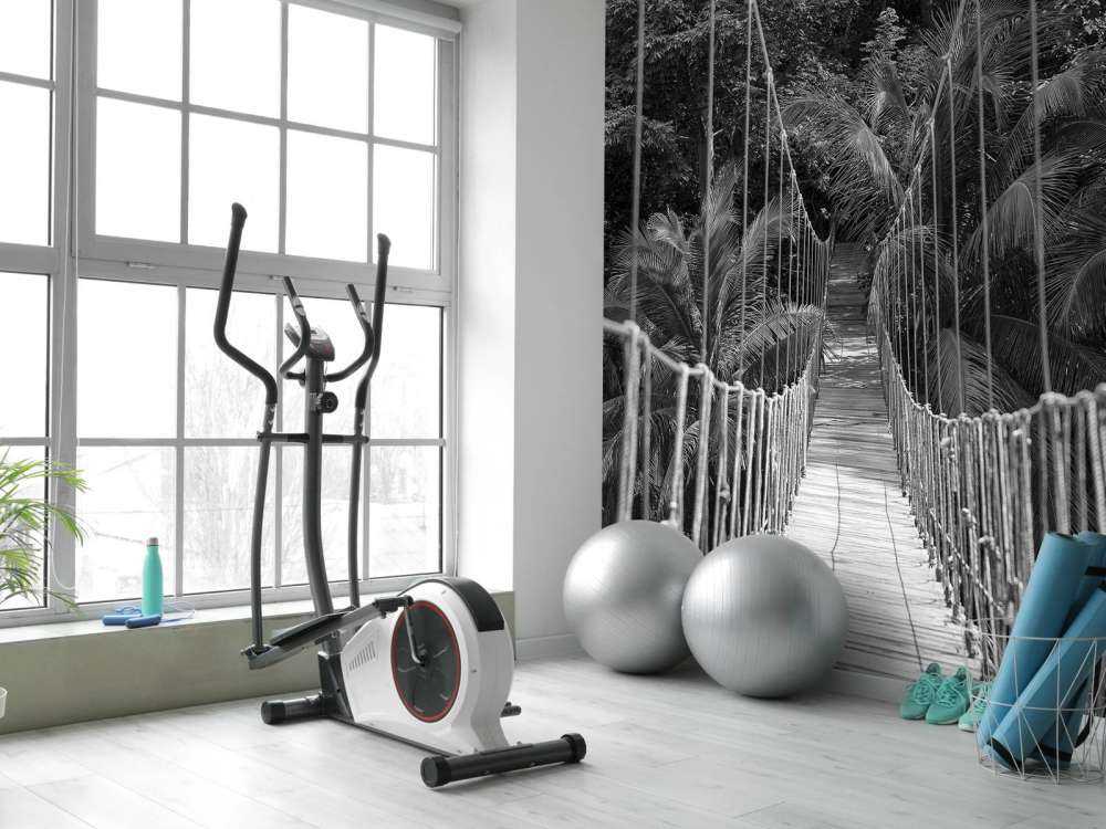 Pont en bois entre des palmiers