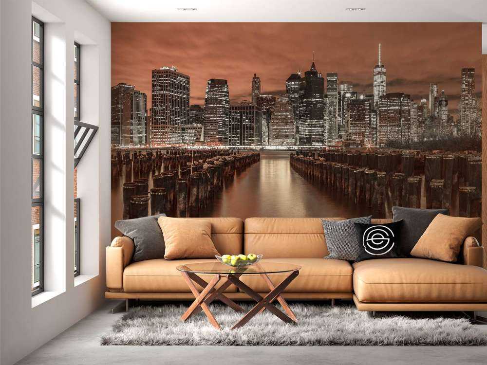 Skyline de Manhattan avec des brise-lames