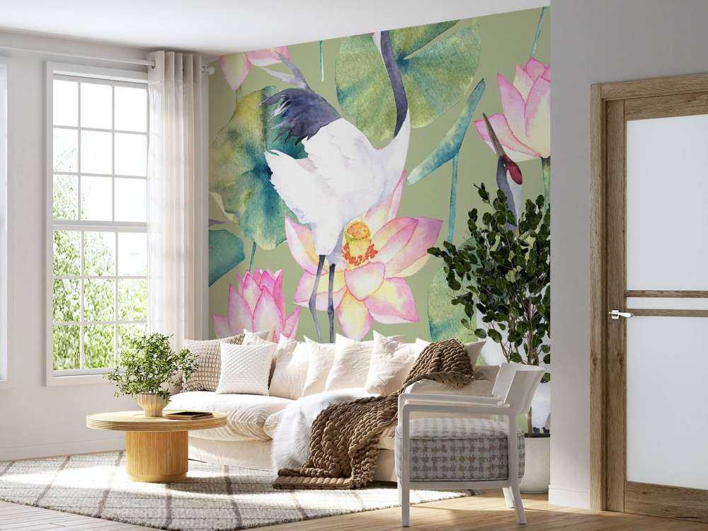 Grues perdues dans les fleurs