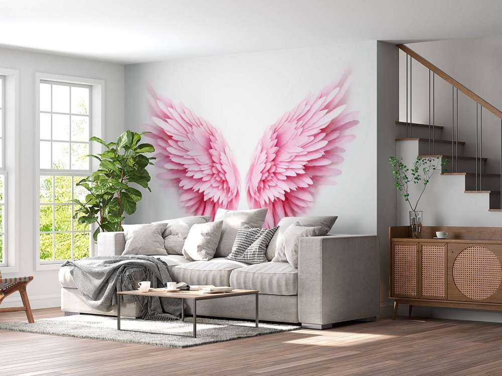 Pink watercolor guardian angel wings