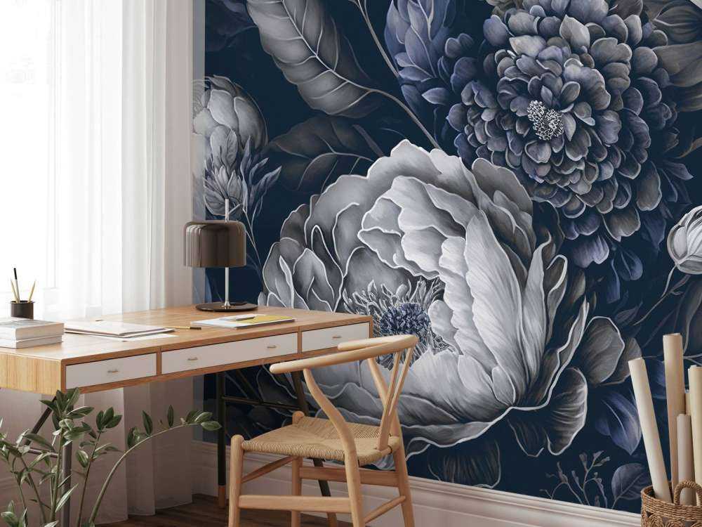 bleu baroque grand floral