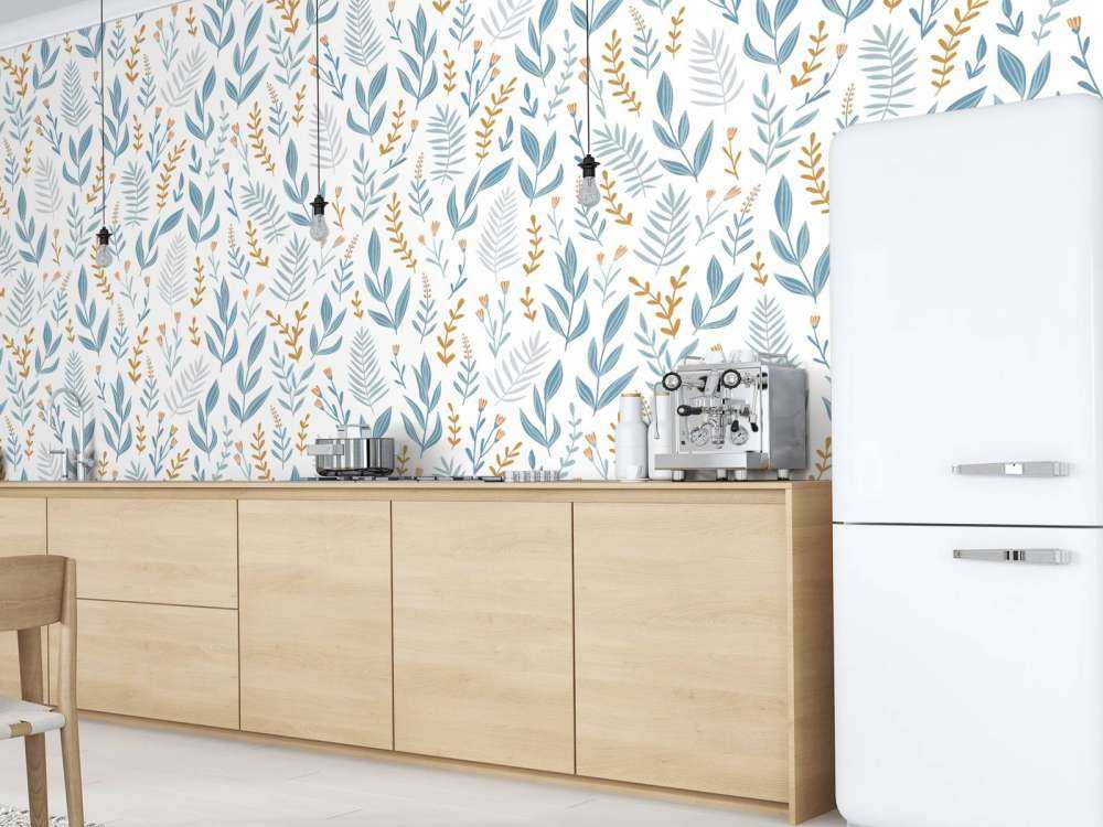 Motif avec feuilles bleues