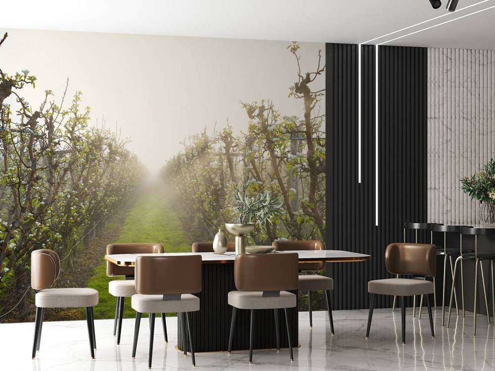 Fleur de poirier dans la brume