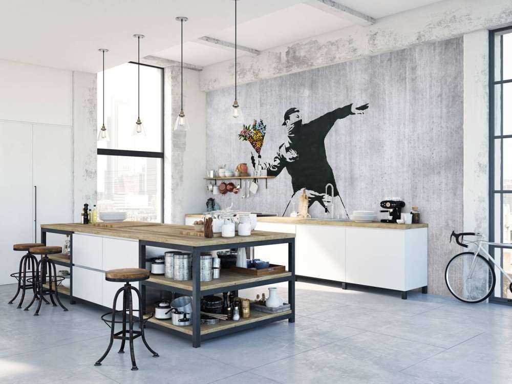 Banksy - Flower thrower, grey concrete