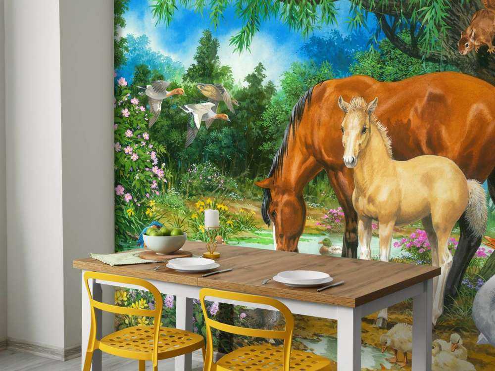 Foal and Mare by the Stream