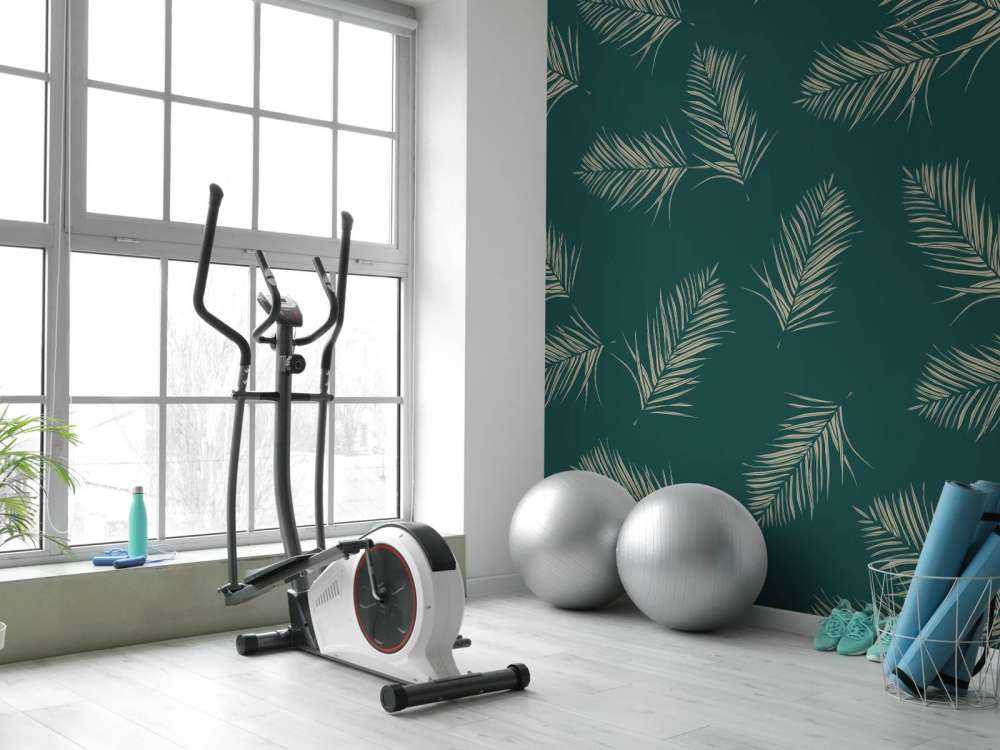 Feuilles vertes sur fond bleu canard