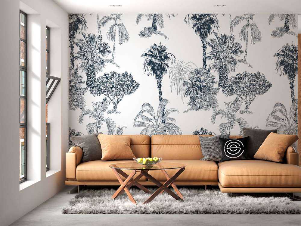 Palmiers et arbres tropicaux bleu canard