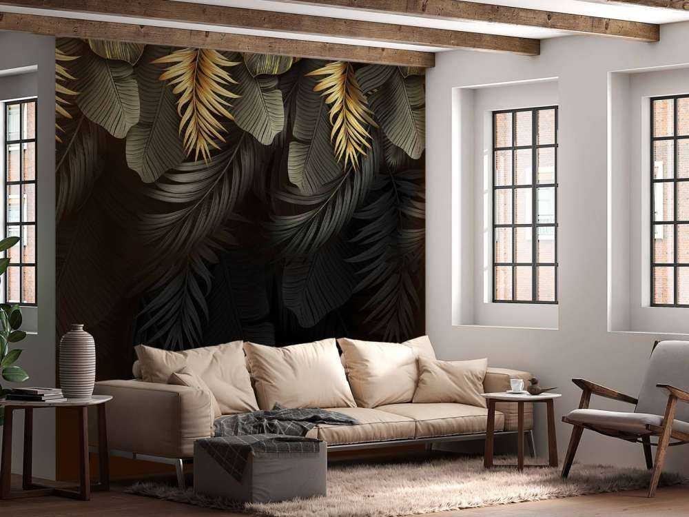 Feuilles sur fond sombre