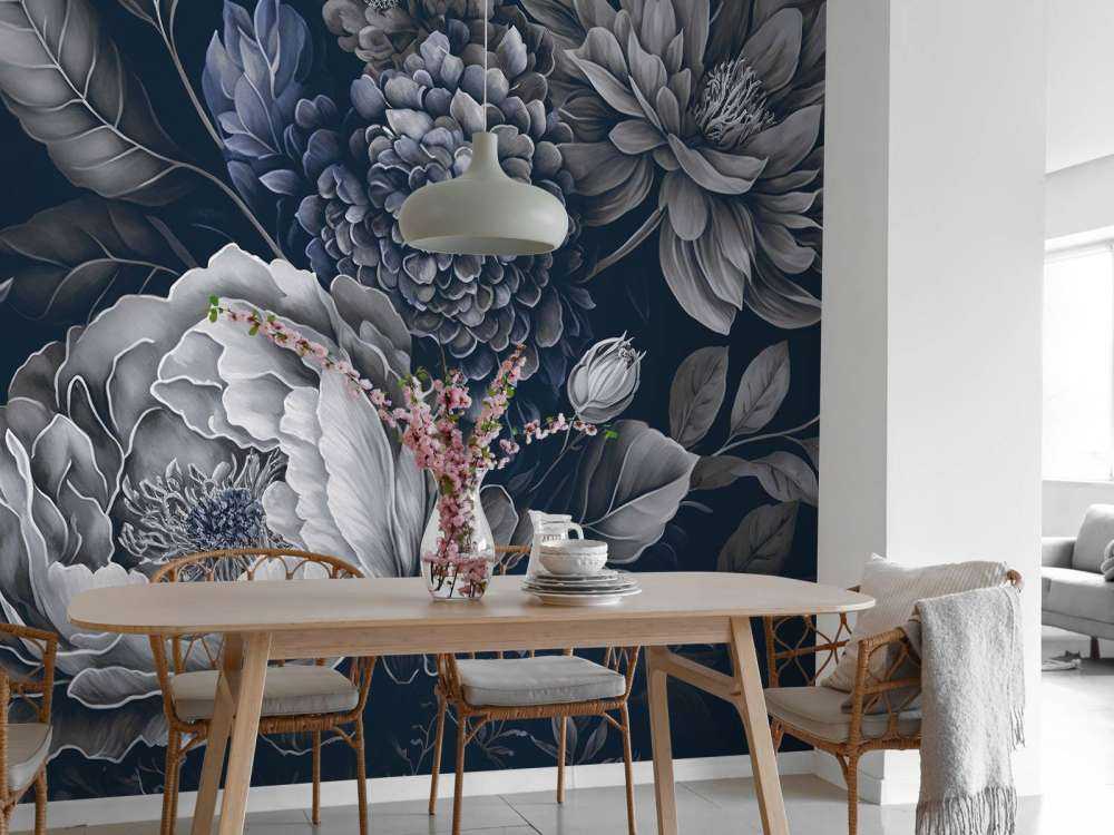 bleu baroque grand floral