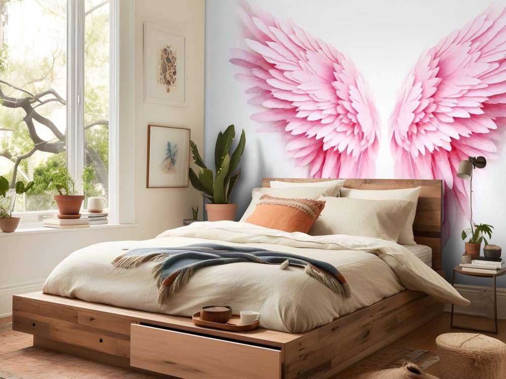 Pink watercolor guardian angel wings