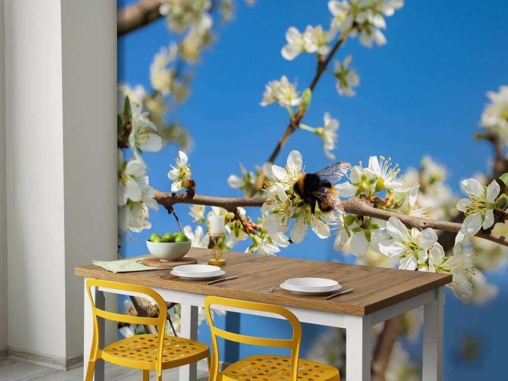 Bourdon avec des fleurs blanches