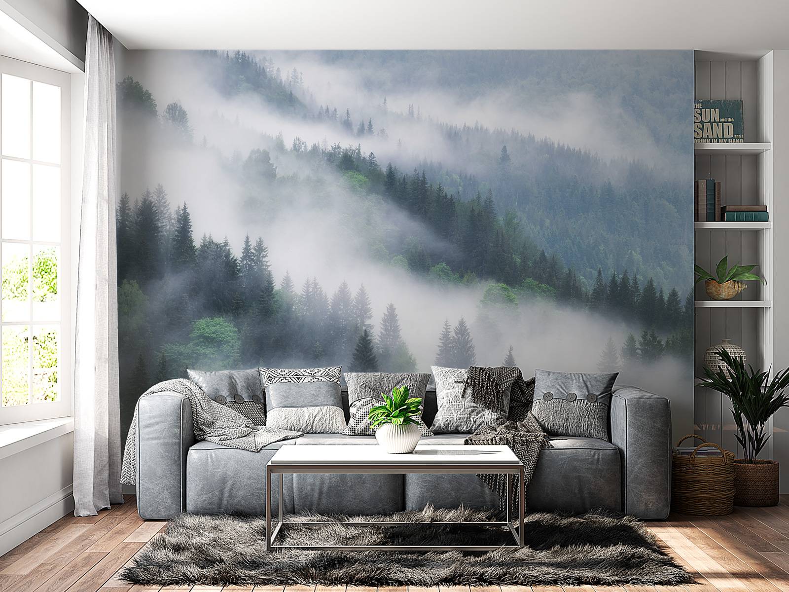 Papier peint panoramique scandinave montagne géométrique