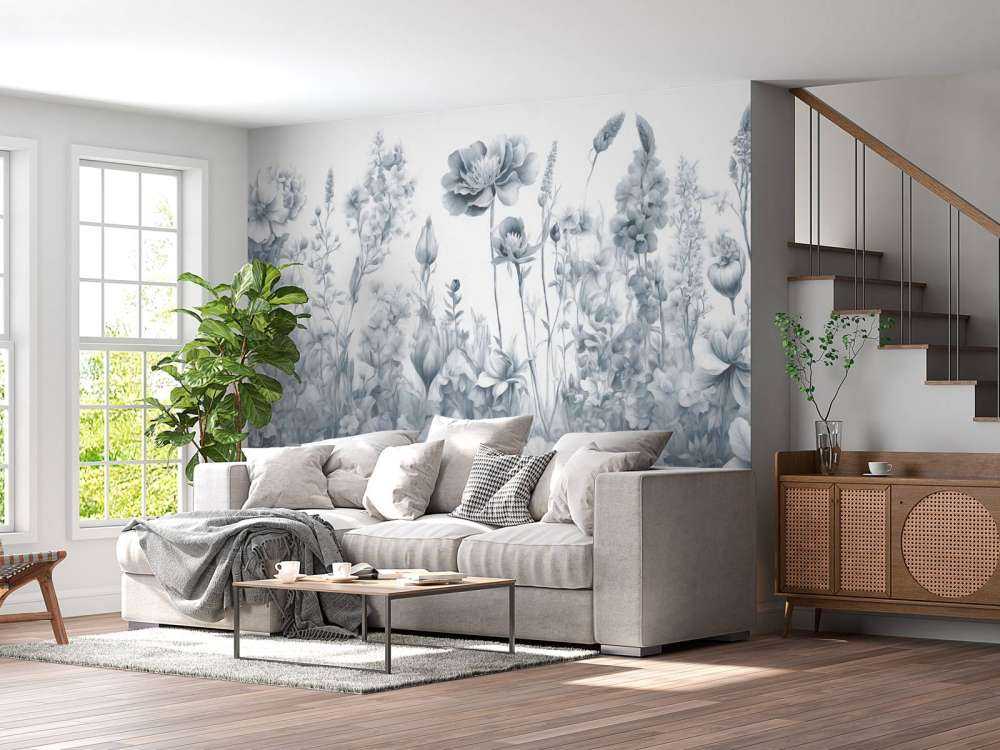 Fleurs de mon âme sans couture - bleu