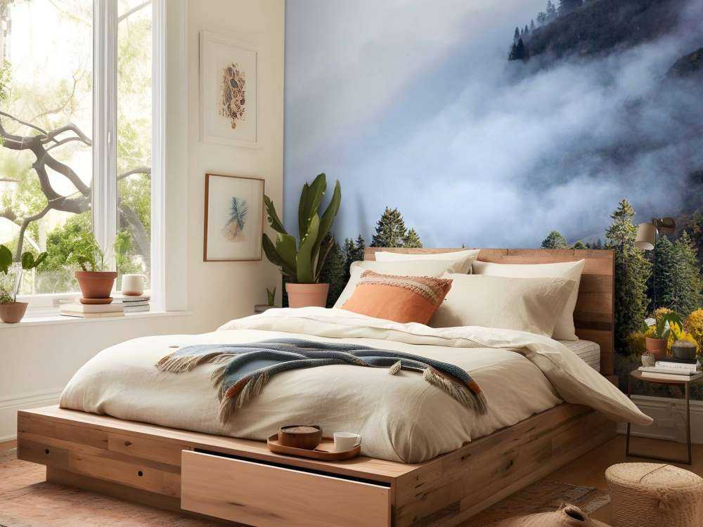 Matin d'automne dans la forêt de montagne brumeuse