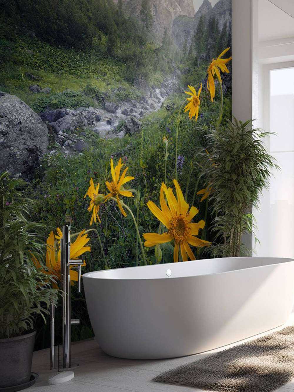 Fleurs alpines gelées dans la vallée de montagne