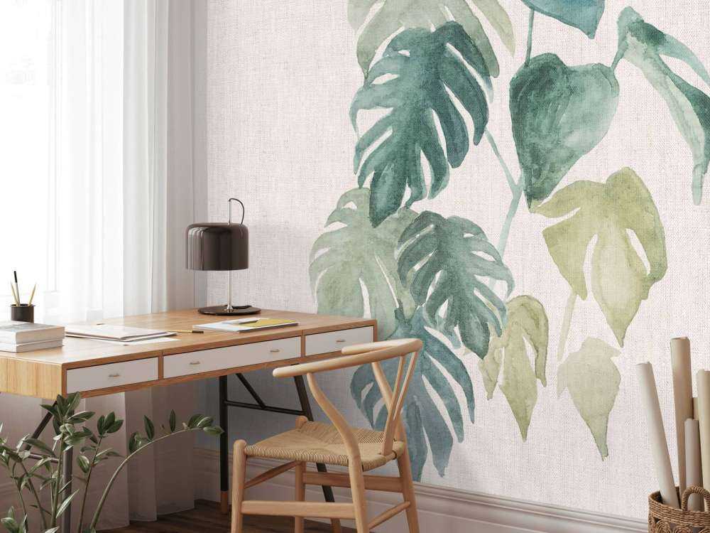 Feuilles d'aquarelle dans des tons tropicaux