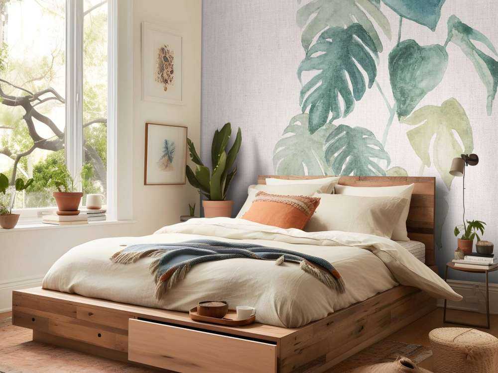 Feuilles d'aquarelle dans des tons tropicaux