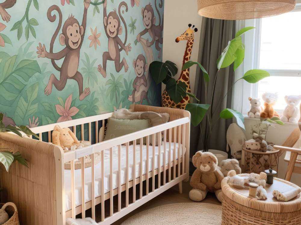 Singes joyeux dans la jungle des fleurs.