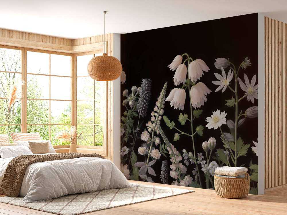 Fleurs des champs sombres avec floraison pastel