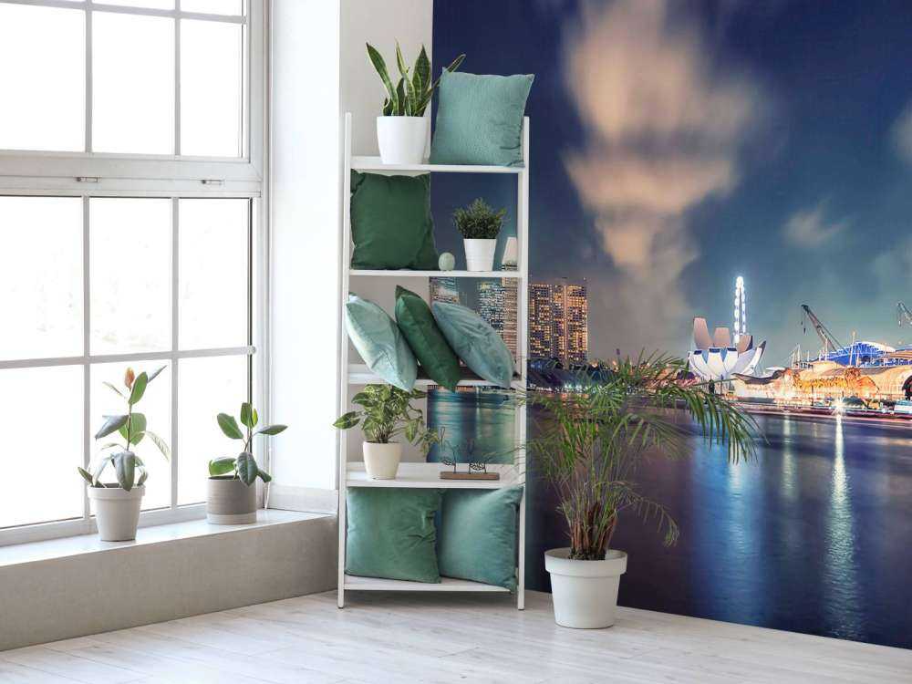 ligne d'horizon du front de mer avec des lumières futuristes