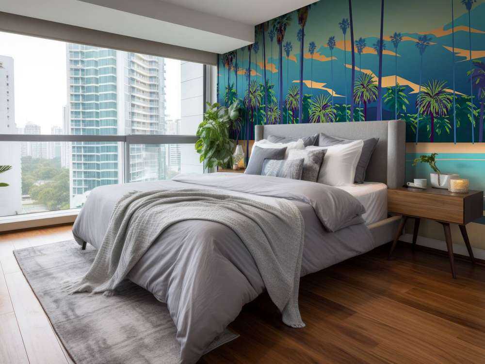 Lac dessiné avec des palmiers