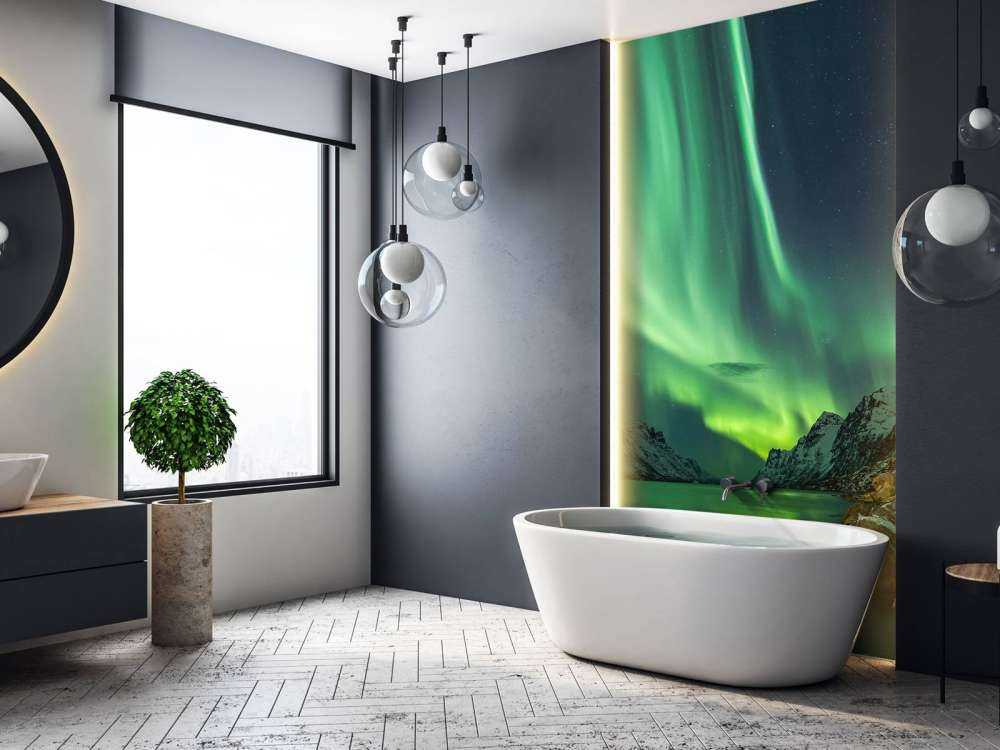 Aurore boréale entre deux fjords