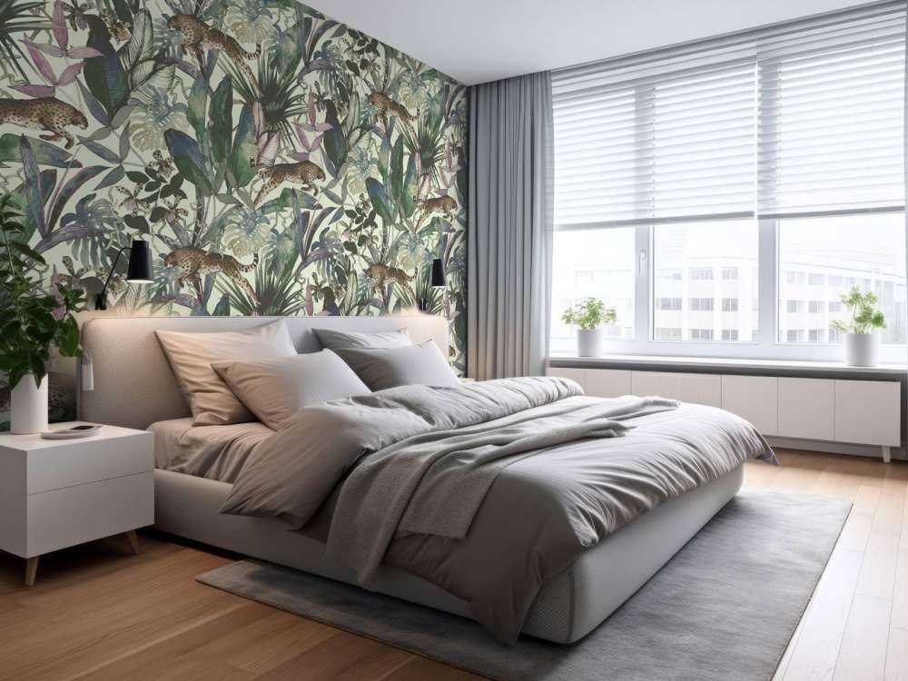 Guépard entre les feuilles tropicales