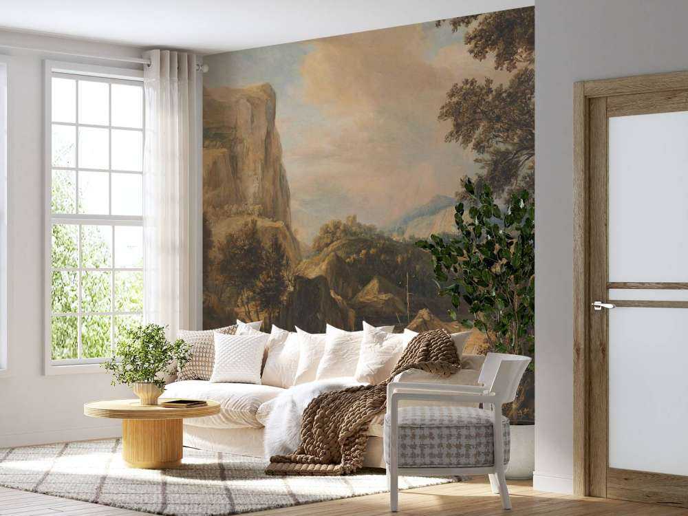 Paysage montagneux avec pêcheur