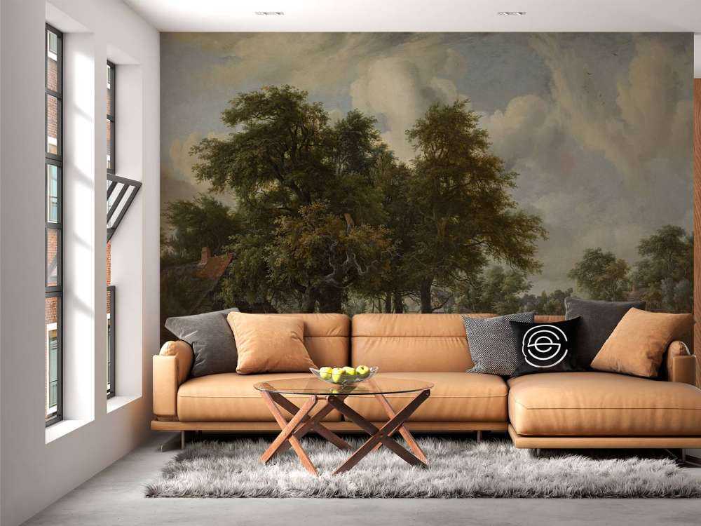 Paysage forestier avec fermes